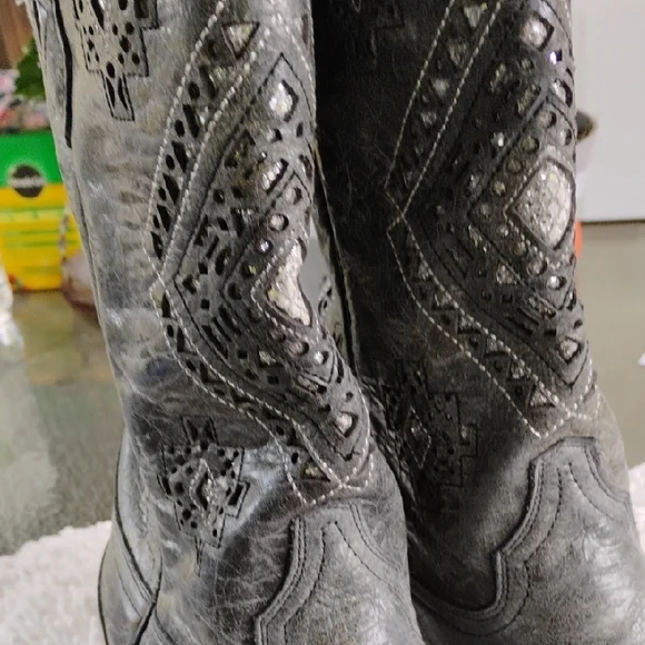 CORRAL Gray Silver Embellished Western Cowboy Boots